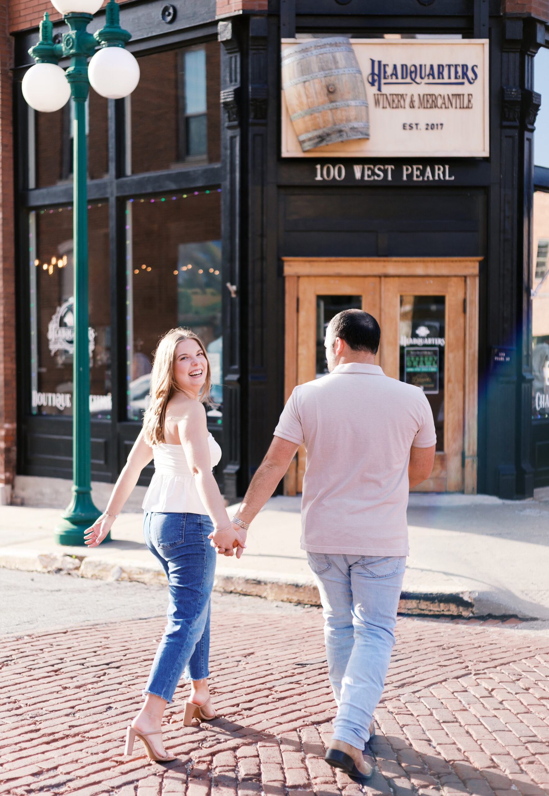downtown harrisonville missouri engagement session for a wedding at the davis event space