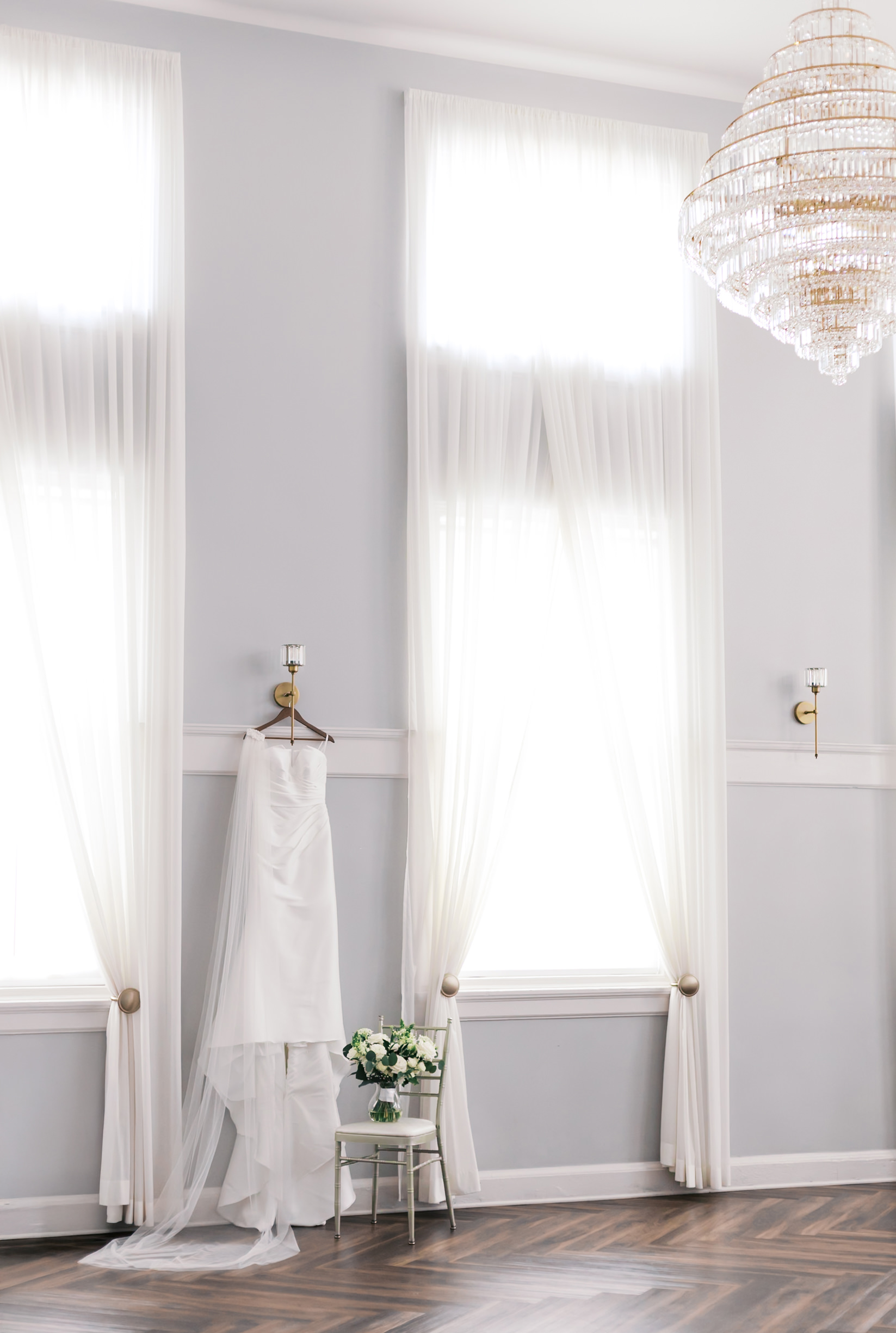 bridal gown hanging at the lincoln event space