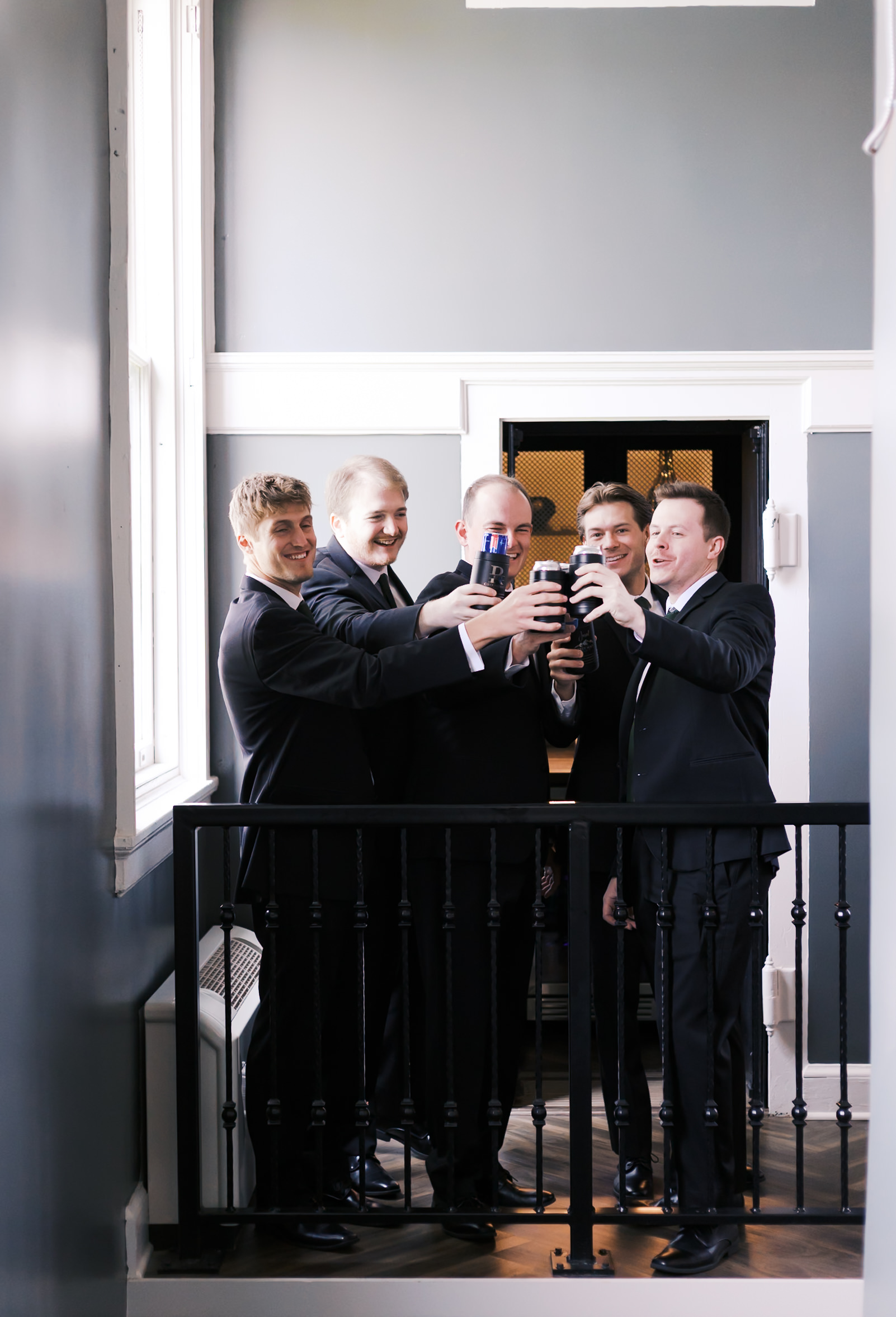 Groom and groomsmen cheers